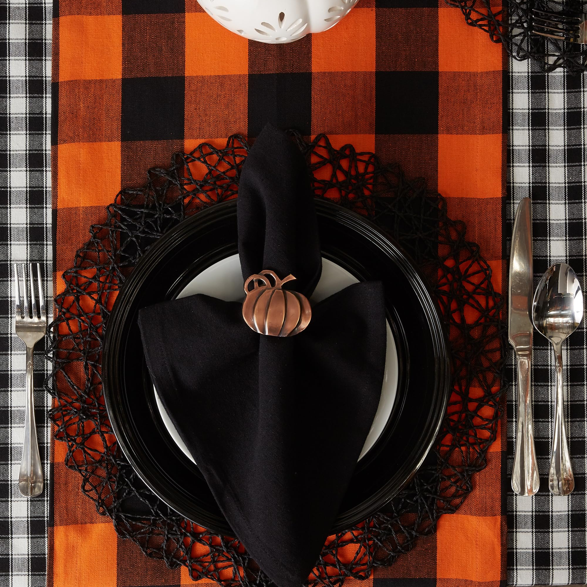 Dii Buffalo Check Collection, Classic Farmhouse Table Runner, 14X72, Orange & Black